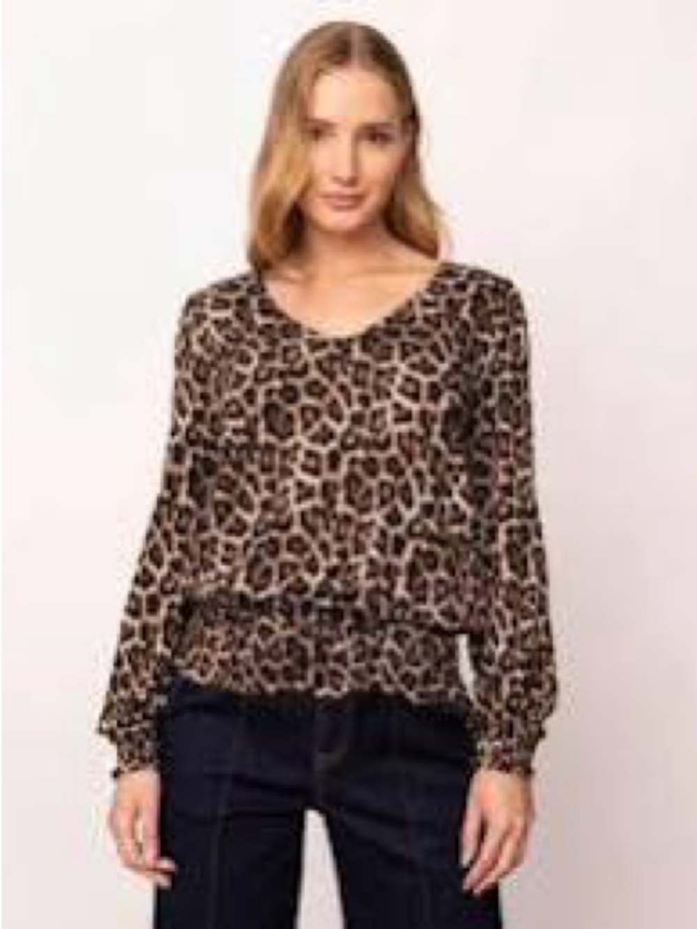 Michael Kors Leopard Print Long-Sleeve Blouse